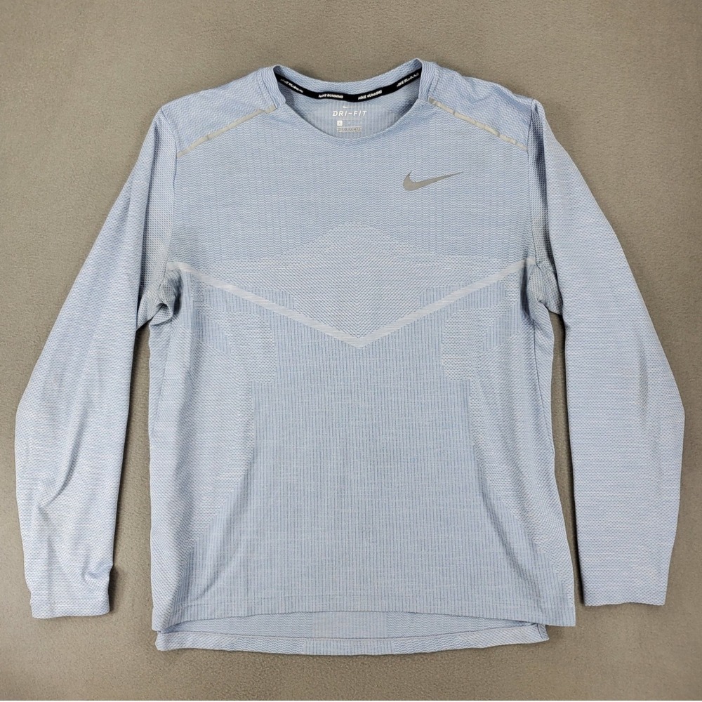 Nike Dri-Fit Rise 360 Running Shirt Men L Blue AJ7626-460 Long Sleeve Reflective